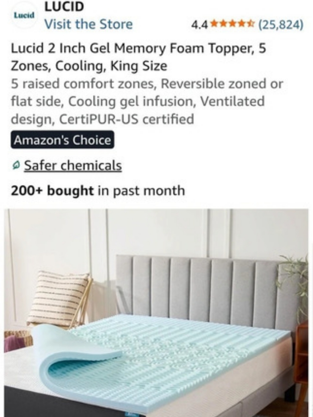 Lucid 5 Inch Gel Memory Foam Topper Blue Gel Memory Foam Topper NWT